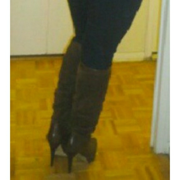 Leather & Suede Tall Platform Heel Boots - Picture 7 of 8